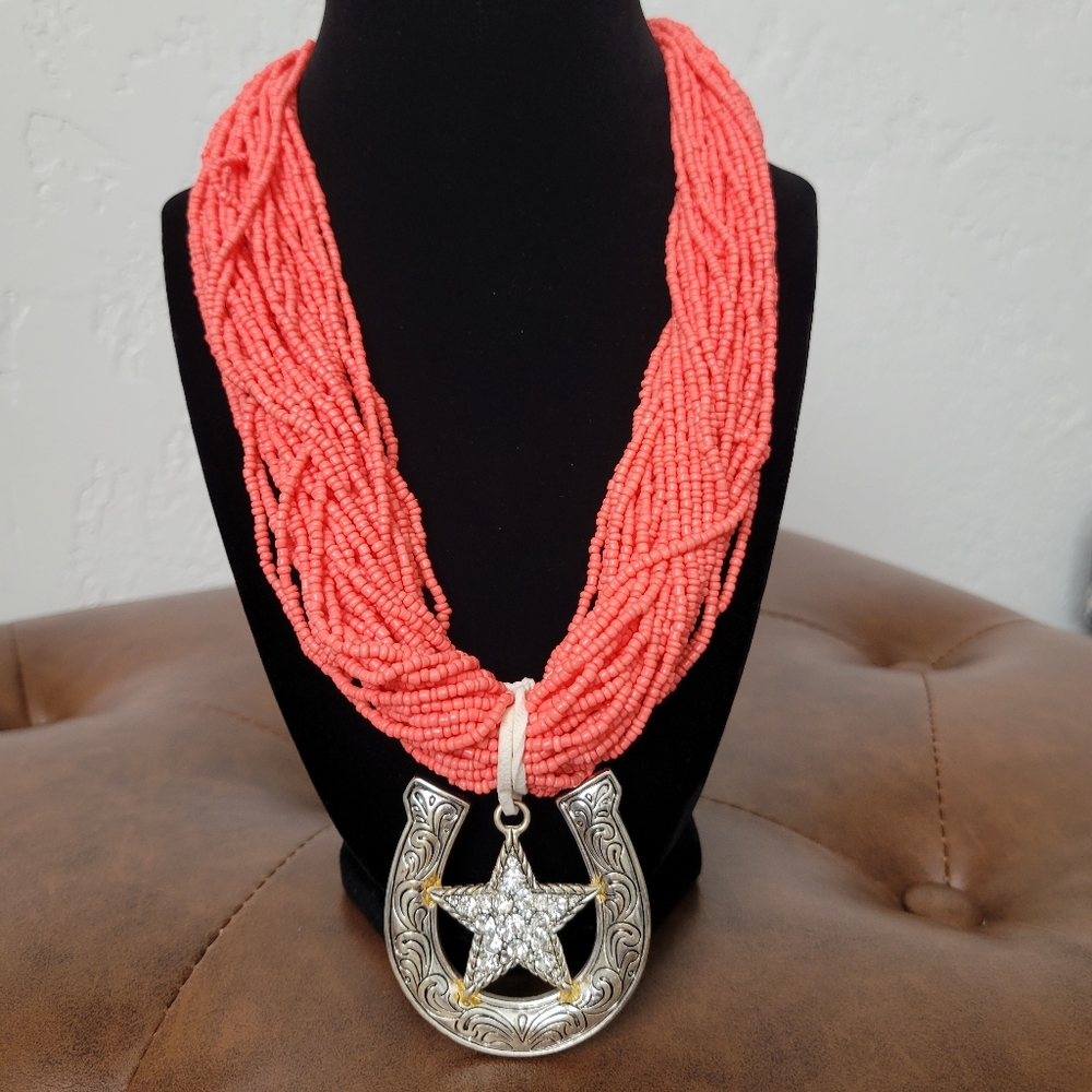 Horseshoe beaded statement necklace